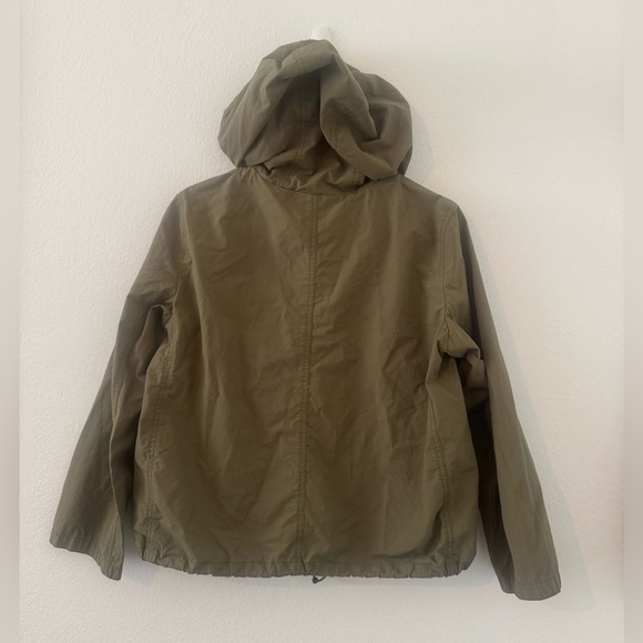 J. Crew Olive Green Full Zip Cinch Crop Waist Hoodie Windbreaker Jacket - Picture 3 of 8